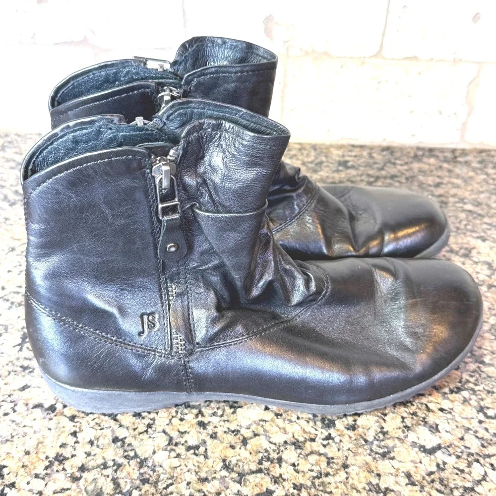 Josef‎ Seibel Black Leather Ankle Boots Side Zip Women's Booties Sz 38 Us 7